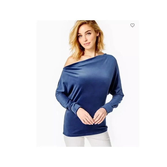 Lilly Pulitzer Sheera One Shoulder Velour Top Blue Size L - Picture 1 of 16
